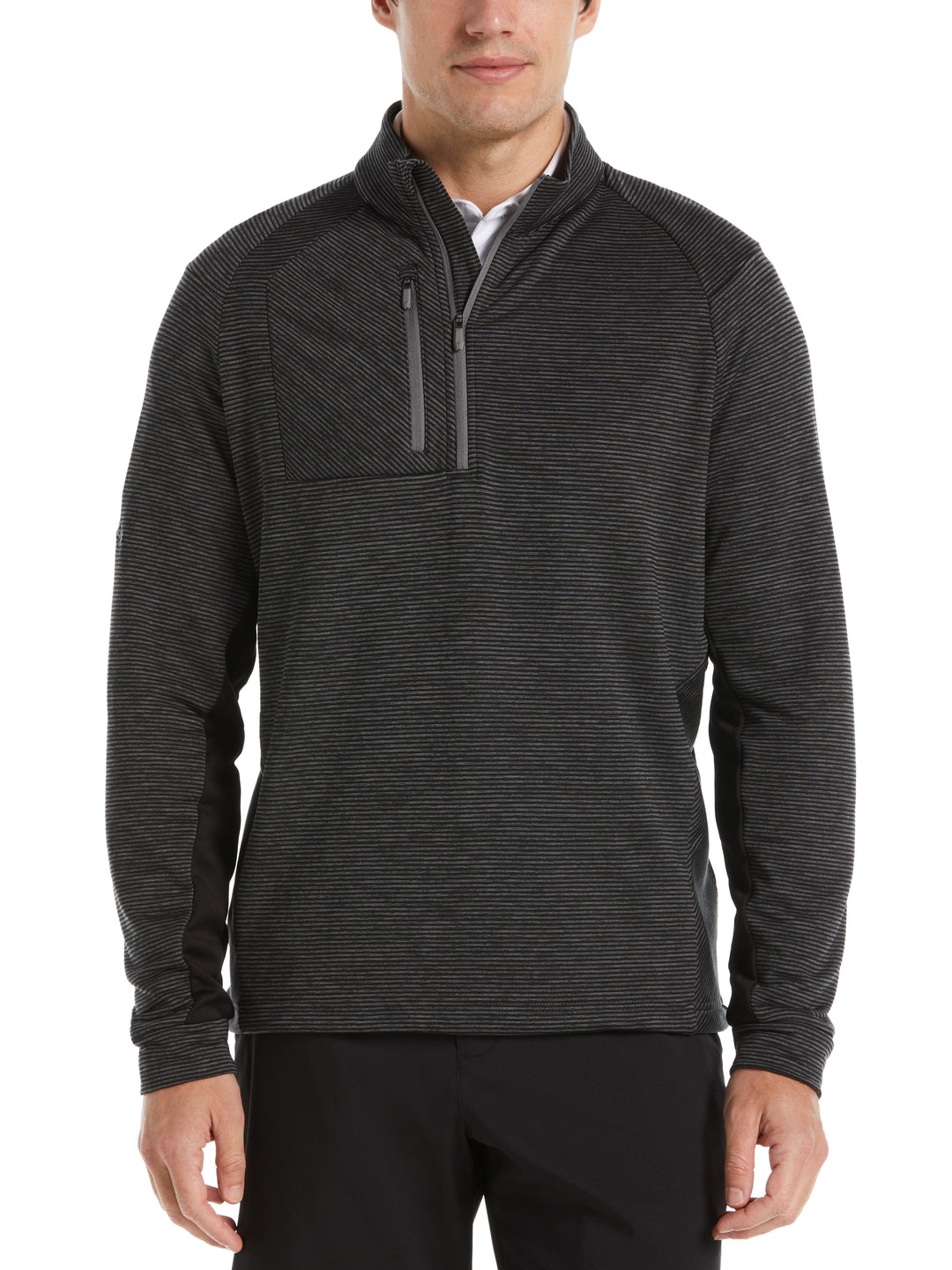 Eco Heather Stripe Fleece 1/4 Zip Golf Pullover (Black Heather) 