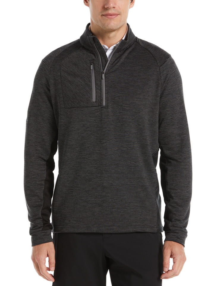 Eco Heather Stripe Fleece 1/4 Zip Golf Pullover (Black Heather) 