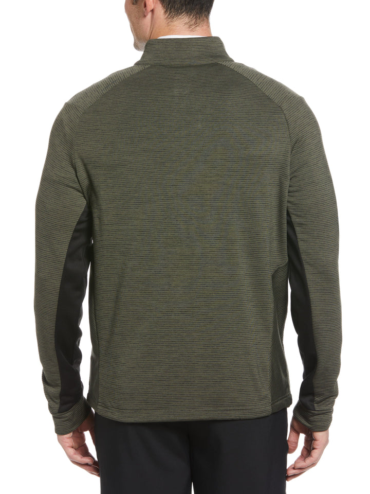 Eco Heather Stripe Fleece 1/4 Zip Golf Pullover (Dk Lichen Htr) 