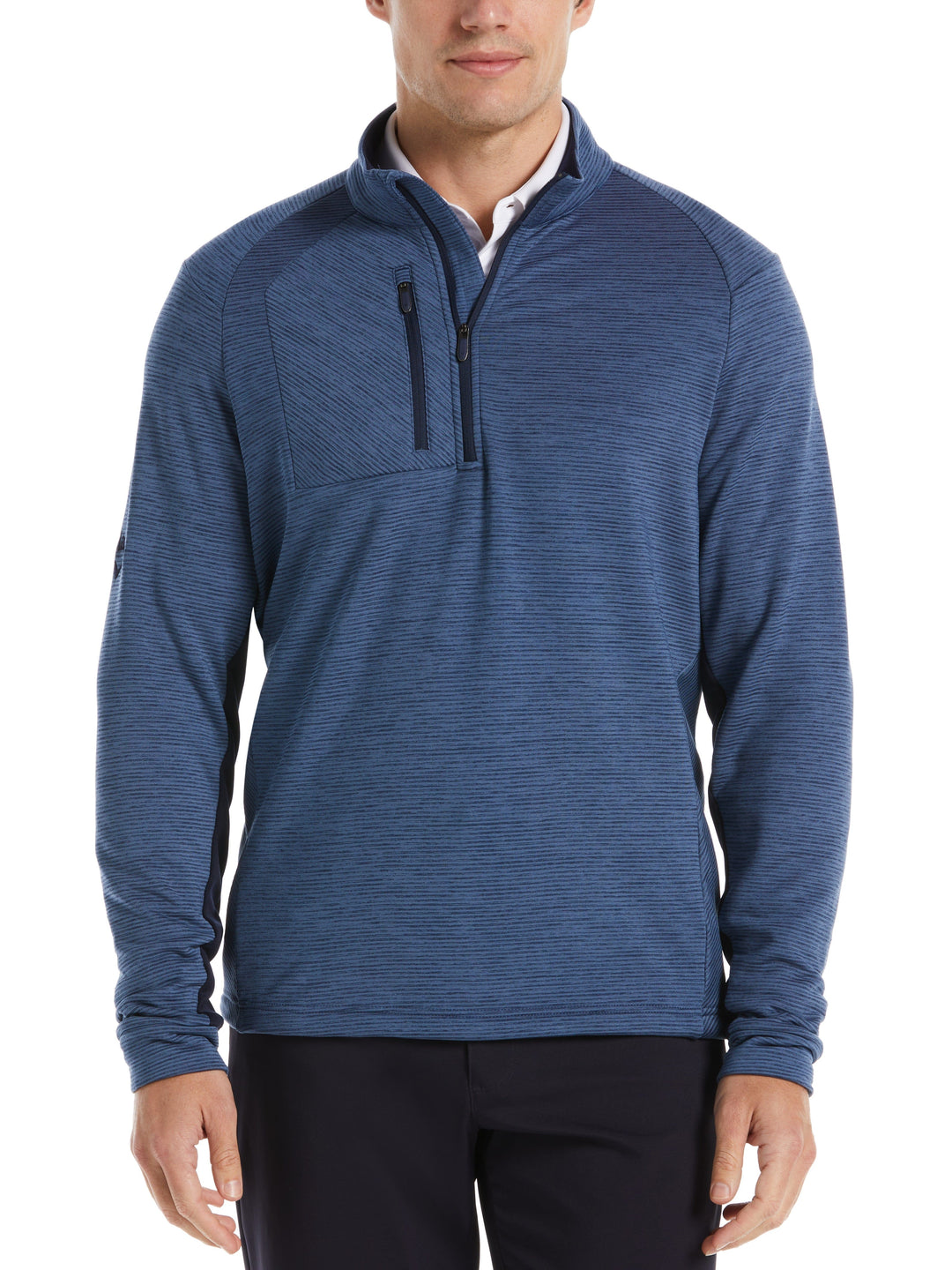 Eco Heather Stripe Fleece 1/4 Zip Golf Pullover (Dark Navy Htr) 