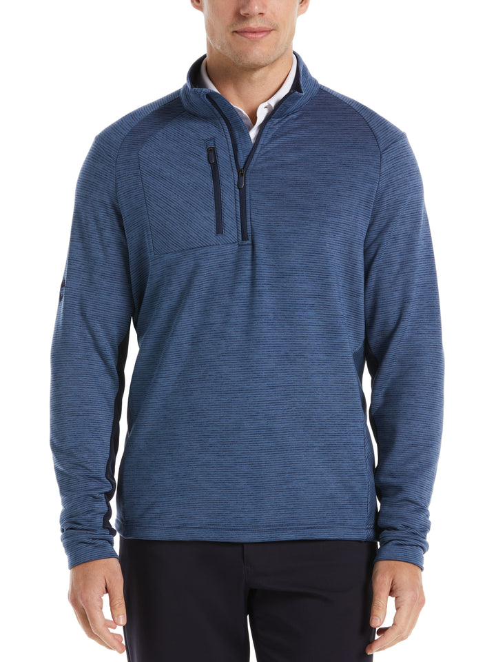 Eco Heather Stripe Fleece 1/4 Zip Golf Pullover (Dark Navy Htr) 