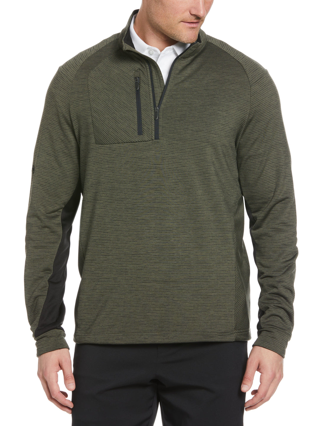 Eco Heather Stripe Fleece 1/4 Zip Golf Pullover (Dk Lichen Htr) 