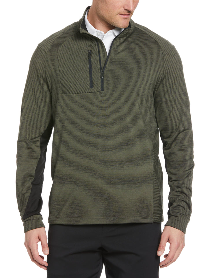 Eco Heather Stripe Fleece 1/4 Zip Golf Pullover (Dk Lichen Htr) 