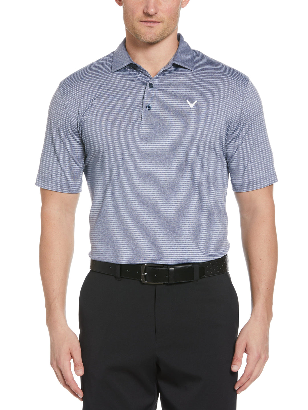 Heather Micro Stripe Golf Polo (Navy Chambry Htr) 