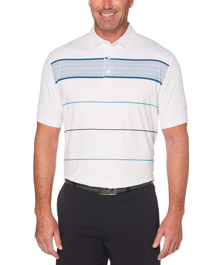 Mens Herringbone Stripe Polo Polos Bright White / XXL