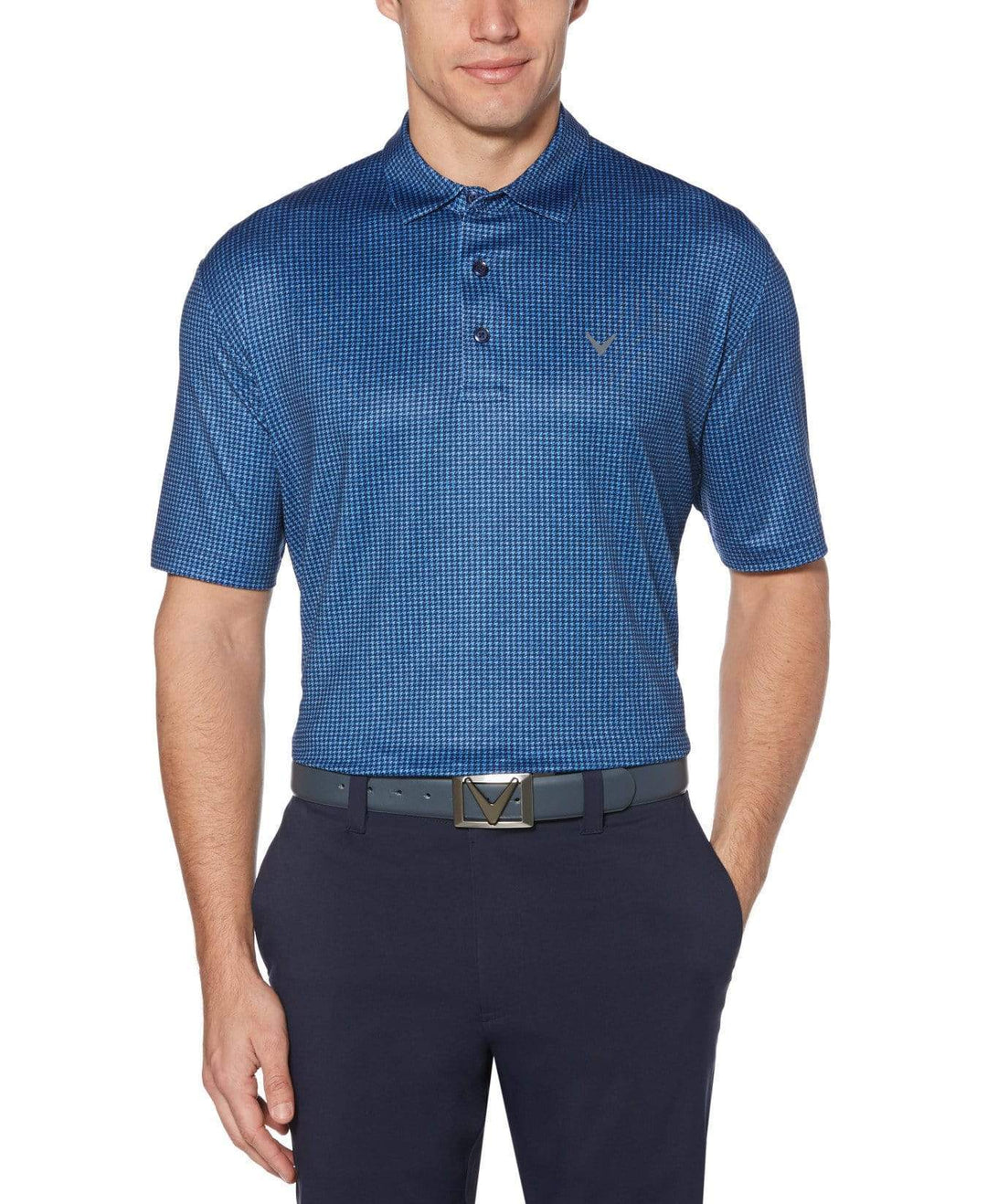 Mens Houndstooth Printed Polo Polos Medieval Blue / S
