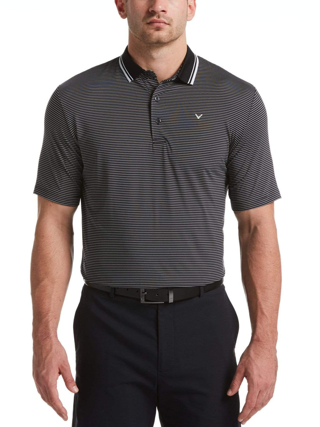 Mens Micro Stripe Polo with Tipped Collar Polos Caviar / S