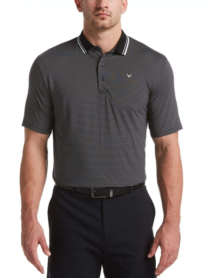 Mens Micro Stripe Polo with Tipped Collar Polos Caviar / S