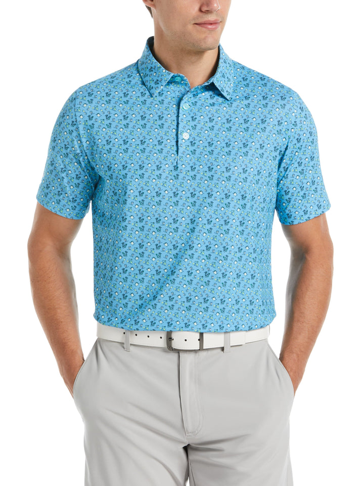 Novelty Print Golf Polo (Blue Grotto) 