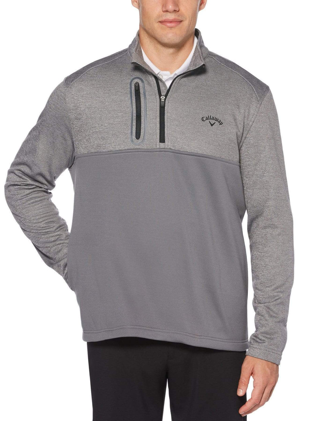 Mens Quarter Zip Banded Collar Pullover-Jackets-Medium Grey Heather-M-Callaway