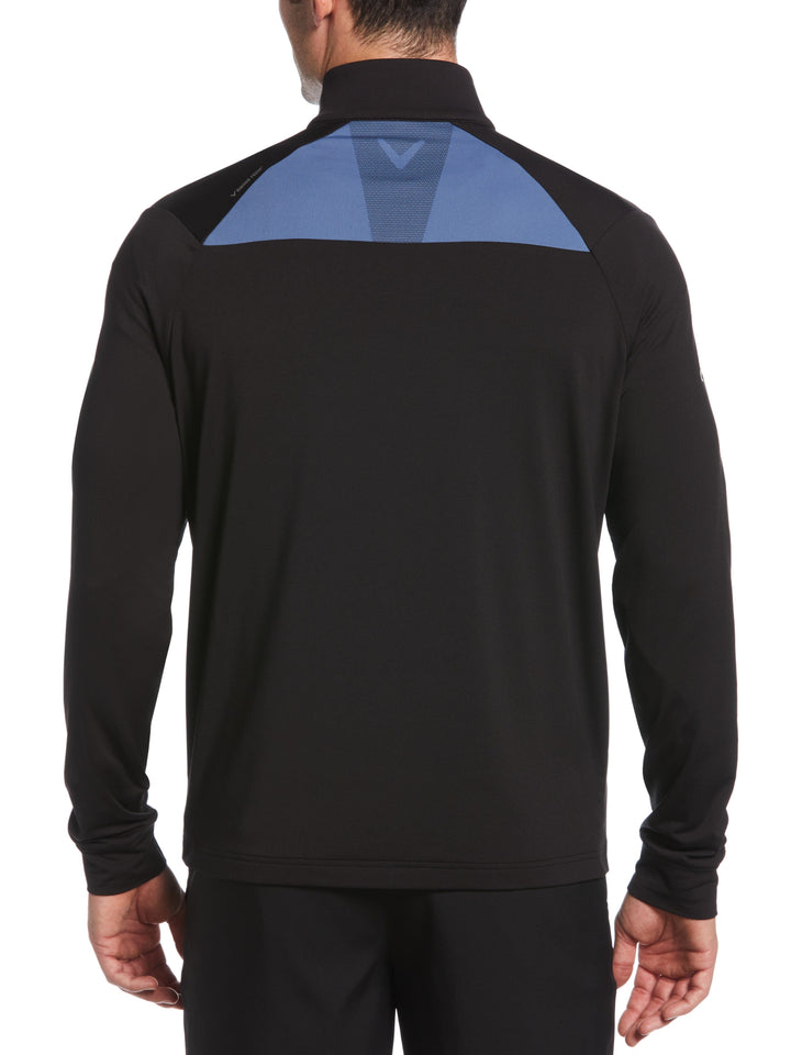 1/4 Zip Color Block Mixed Media Pullover Golf Sweater (Caviar) 