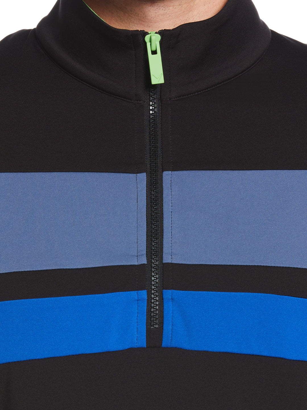 1/4 Zip Color Block Mixed Media Pullover Golf Sweater (Caviar) 