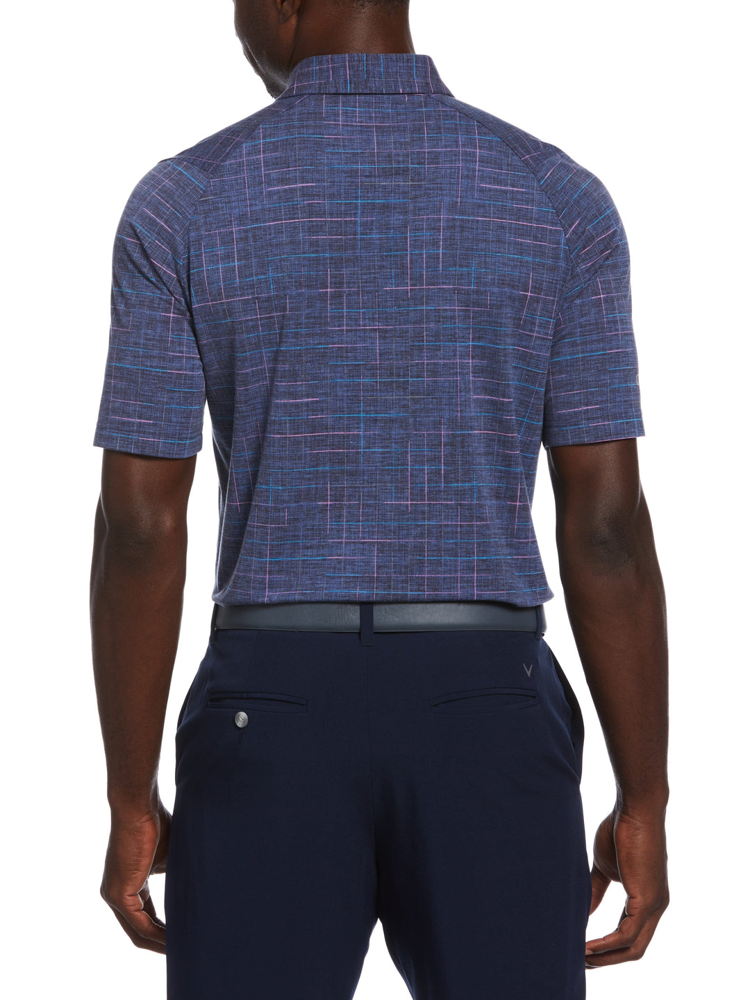 Sun-Worn Texture Print Plaid Golf Polo (Peacoat) 