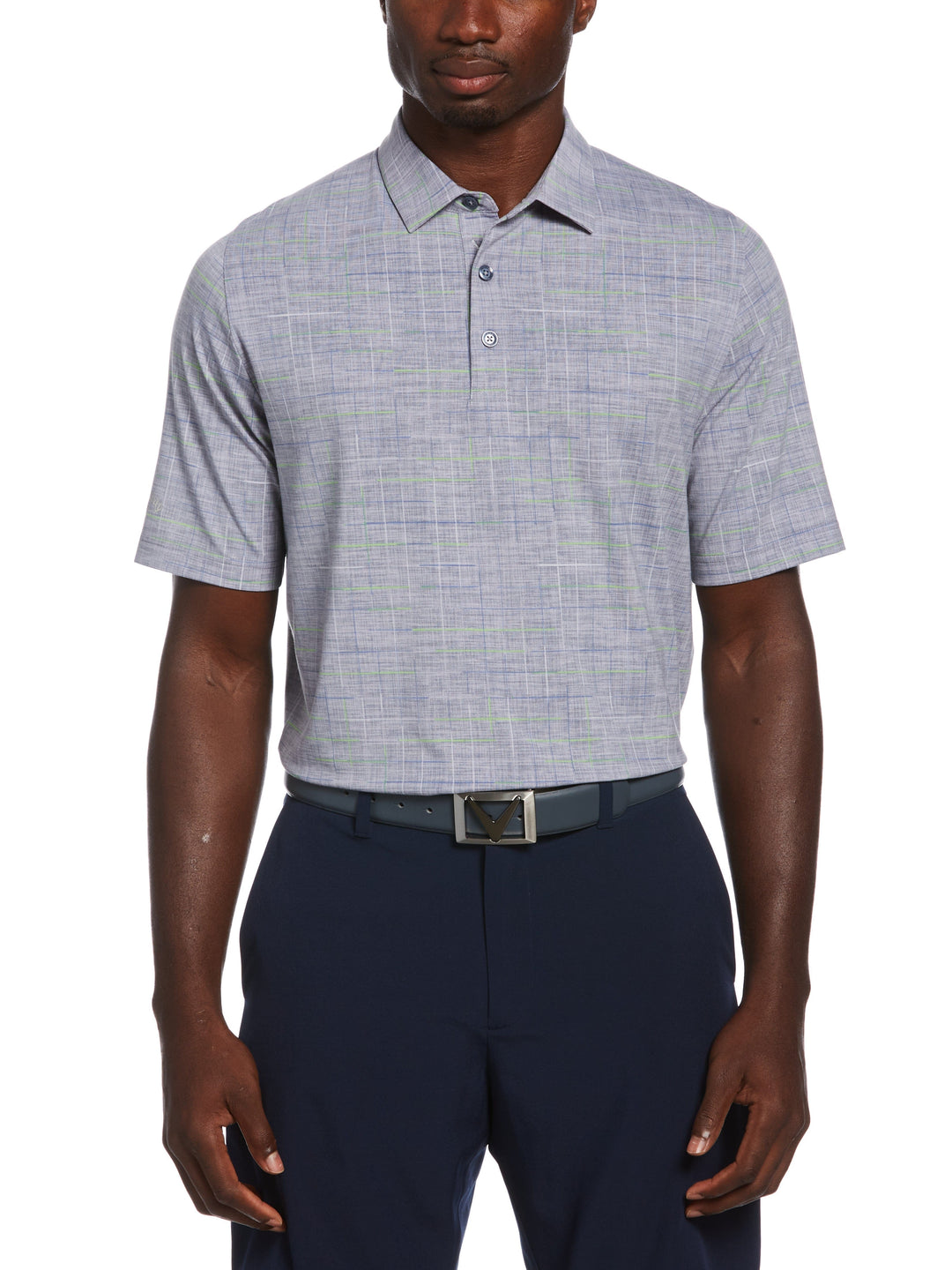 Sun-Worn Texture Print Plaid Golf Polo (Flint Stone) 