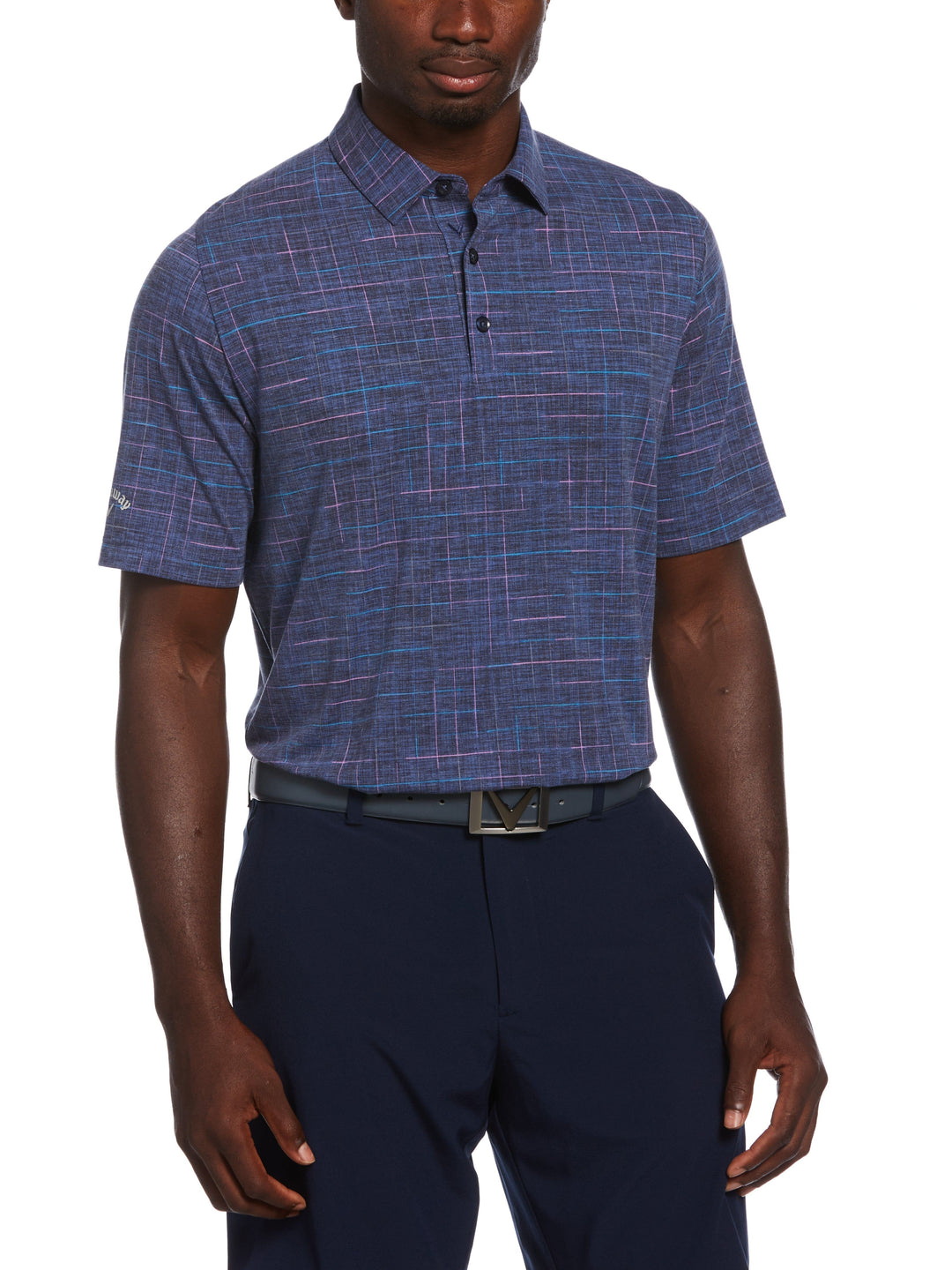 Sun-Worn Texture Print Plaid Golf Polo (Peacoat) 
