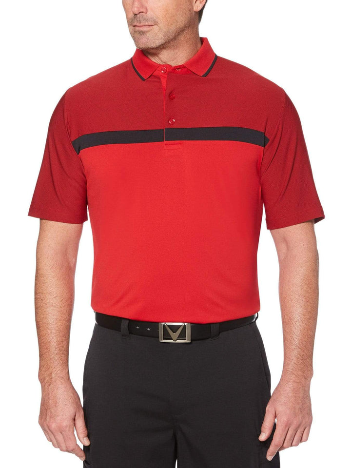 Mens Swing Tech Fine Line Color Block Golf Polo-Polos-Tango Red-XL-Callaway