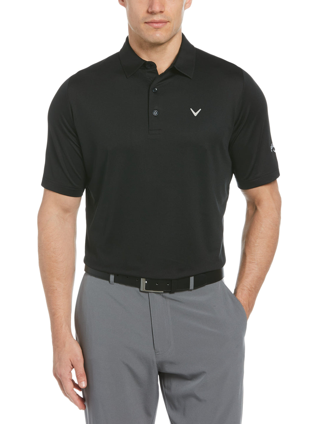 Men's Swing Tech Solid Golf Polo Shirt (Caviar) 