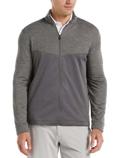 Textured Block Full Zip Golf Sweater (Quiet Shade Htr) 