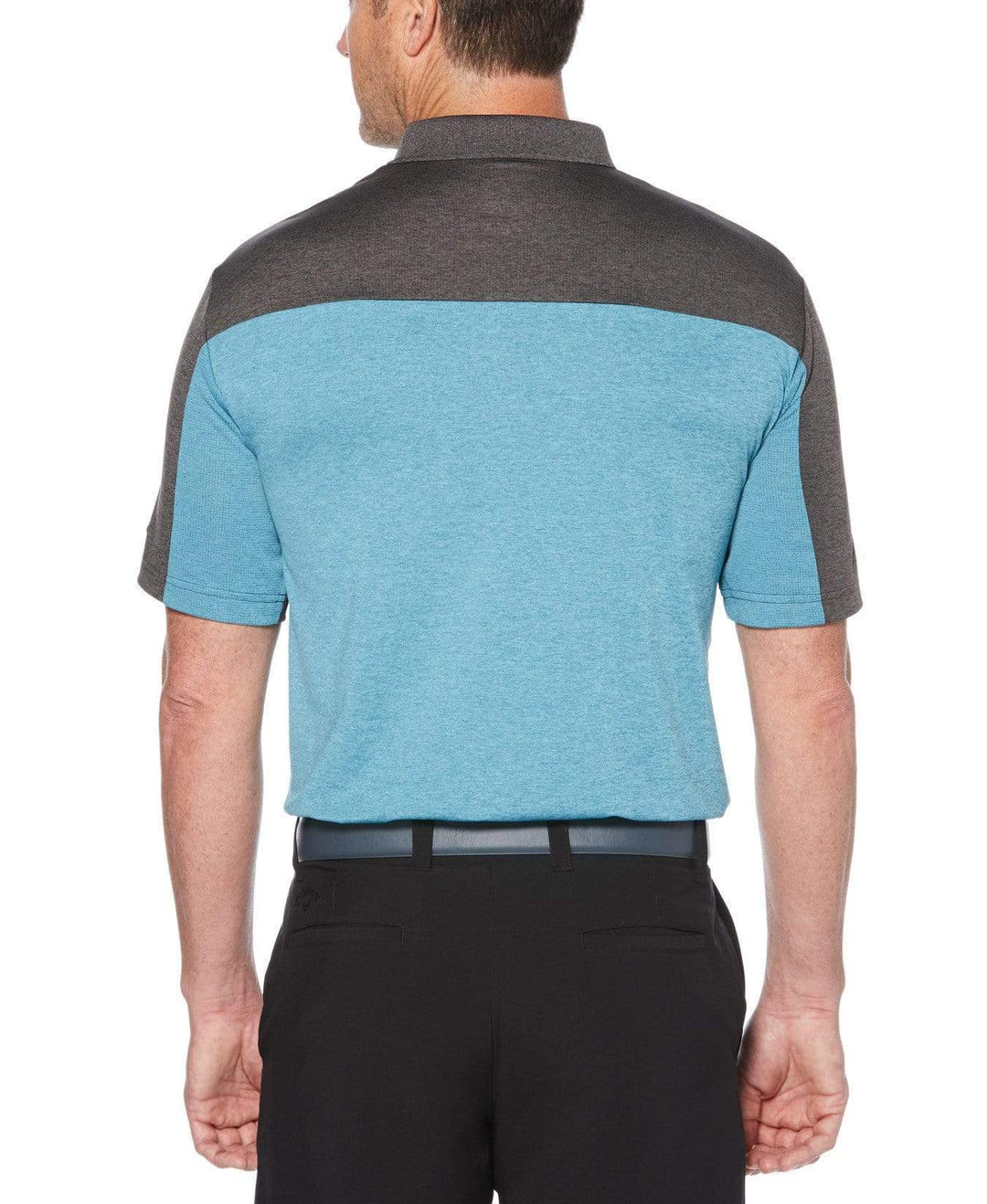 Mens Ventilated Heathered Color Block Polo with Chevron Polos
