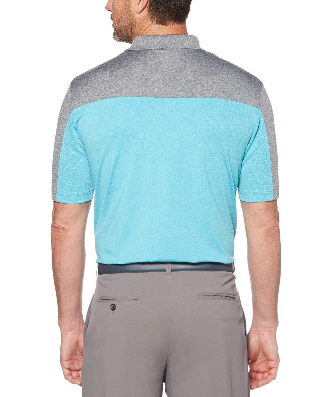 Mens Ventilated Heathered Color Block Polo with Chevron Polos