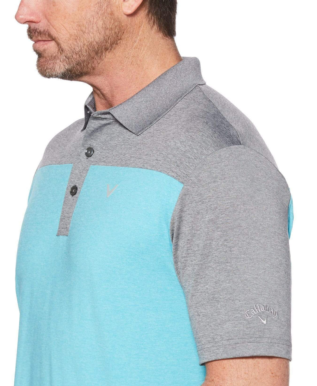 Mens Ventilated Heathered Color Block Polo with Chevron Polos