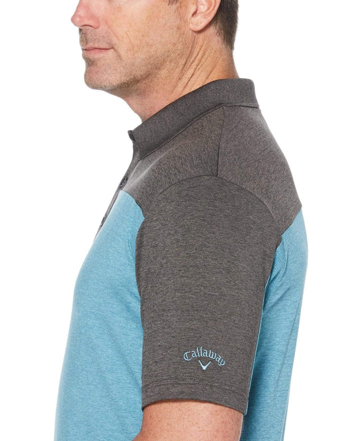Mens Ventilated Heathered Color Block Polo with Chevron Polos