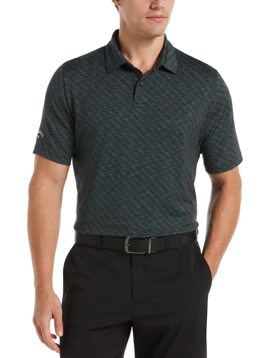 Ventilated Space Dye Line Print Golf Polo (Caviar) 