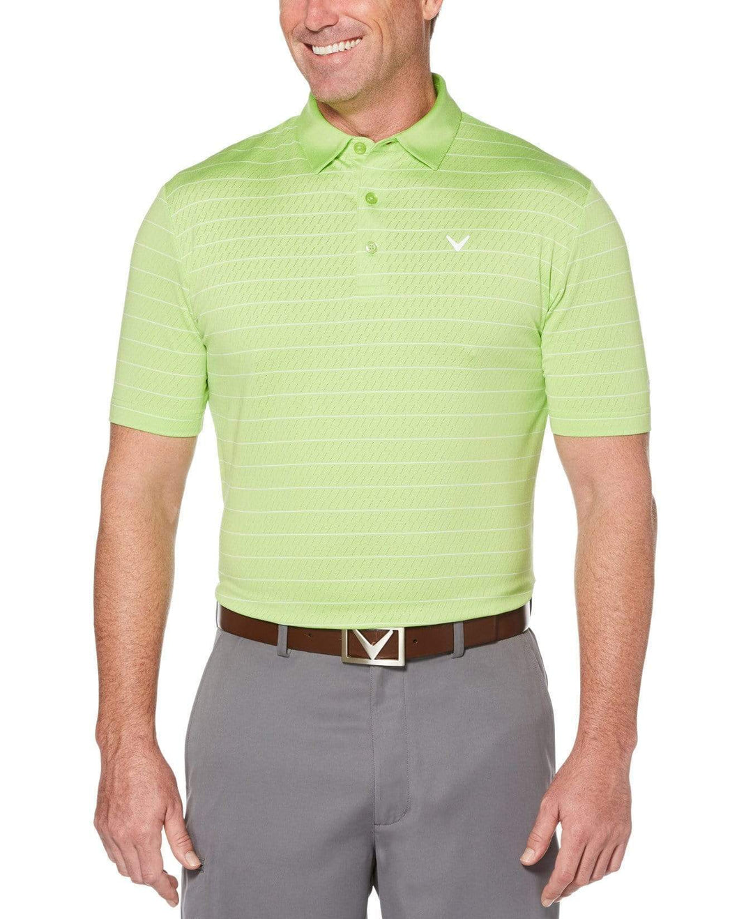 Mens Ventilated Stripe Polo with Chevron Polos Jade Lime / S