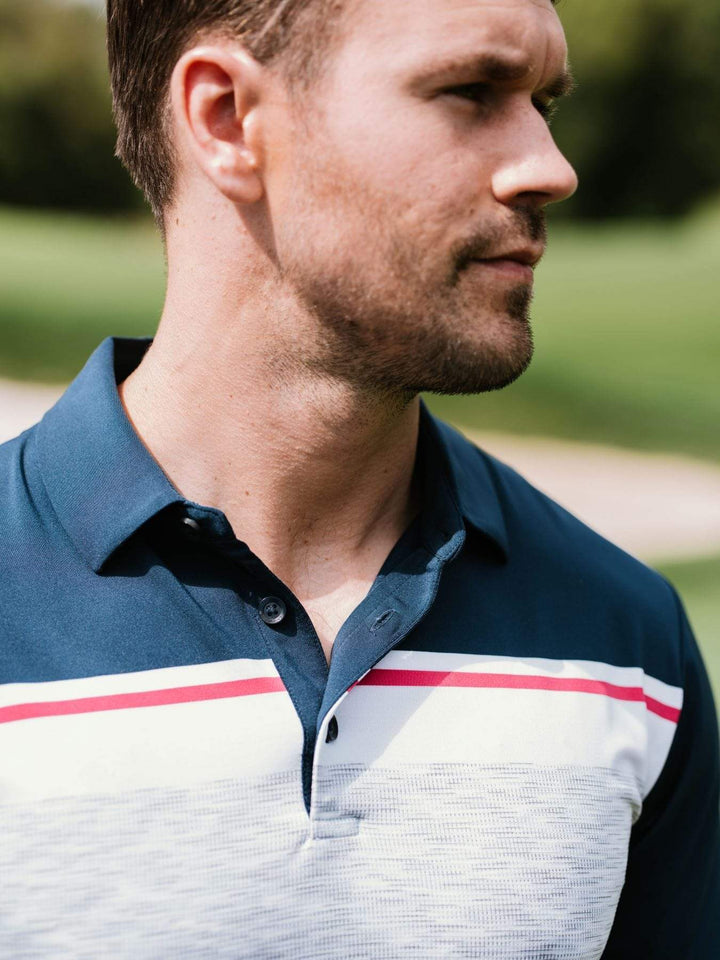 Mens Yarn Dyed Engineered Fine Line Color Block Jacquard Polo-Polos-Callaway Apparel