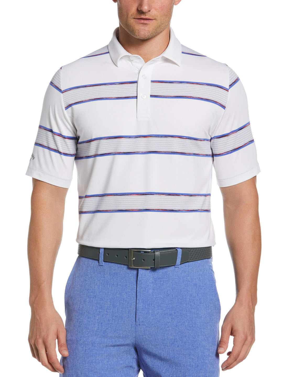 Yarn Dyed Space Dye Filtered Stripe Golf Polo (Bright White) 