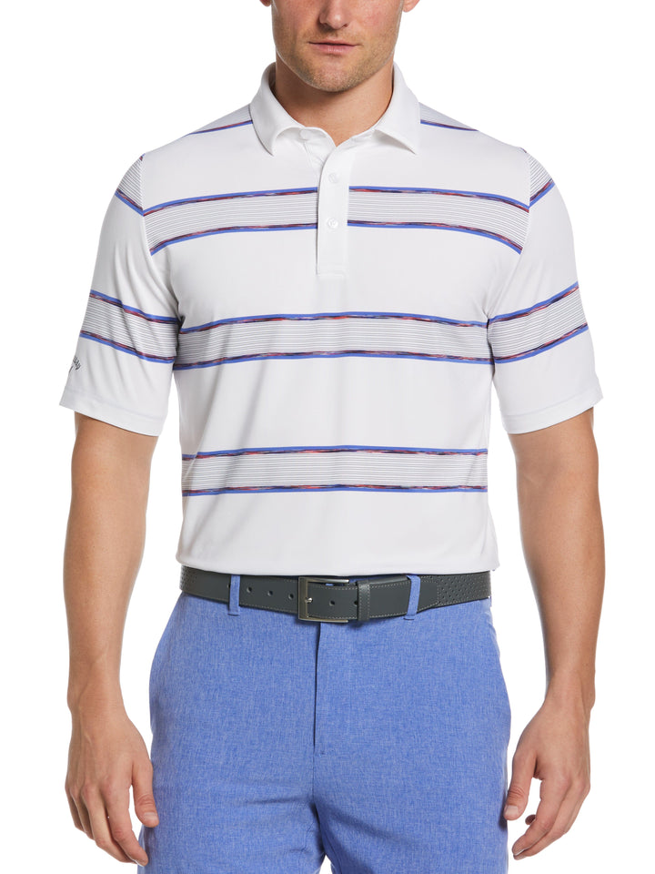 Yarn Dyed Space Dye Filtered Stripe Golf Polo (Bright White) 