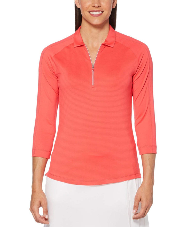 Womens 3/4 Sleeve Swing Tech Shadow Stripe Polo Polos Teaberry / L