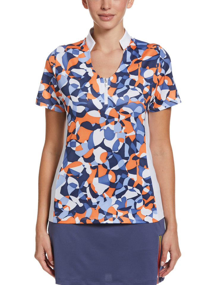 Abstract Floral Print Golf Shirt (Blue Indigo) 