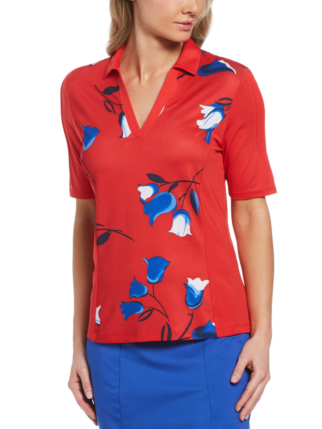 Womens Allover Floral Print Sun Protection Golf Polo-Polos-True Red-XS-Callaway