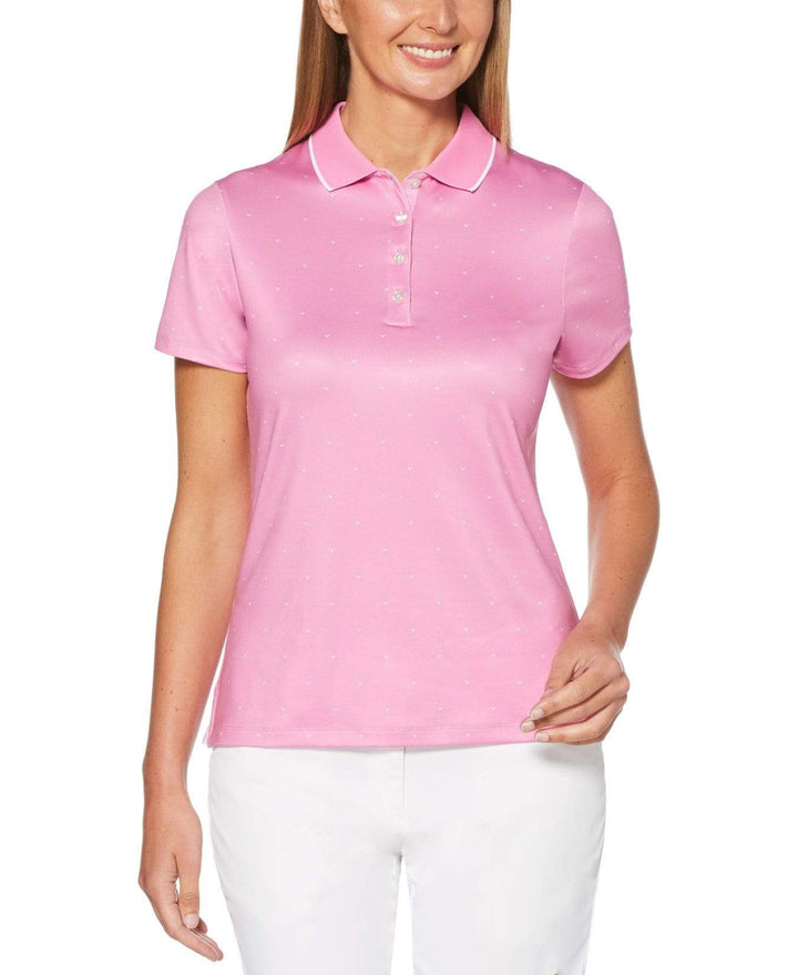 Womens Chevron Polka Dot Polo Polos Fuchsia Pink / L