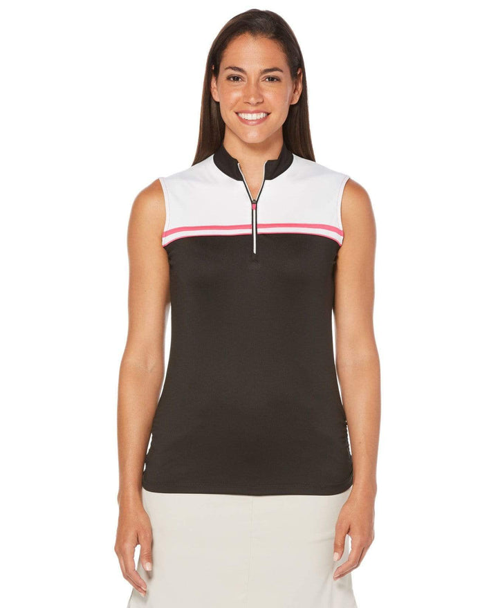 Womens Color Block Mock Polo Polos Caviar / XXL