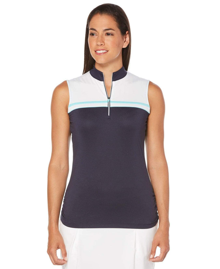 Womens Color Block Mock Polo Polos Peacoat / XL