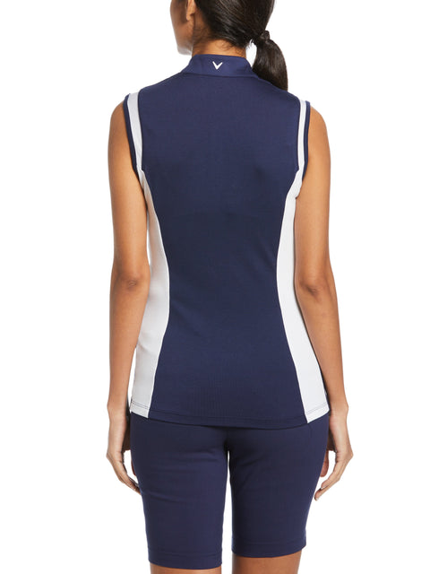 Color Block Snap Front Golf Polo with Mesh Top Detail (Peacoat) 
