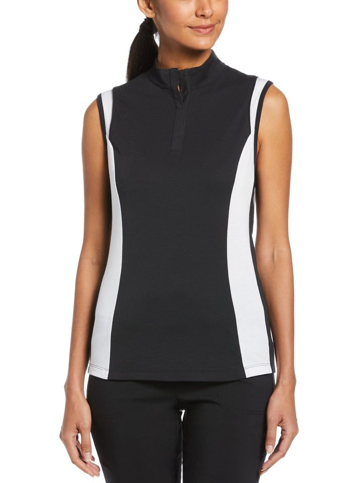 Color Block Snap Front Golf Polo with Mesh Top Detail (Caviar) 