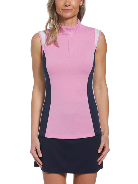 Womens Color Block Snap Front Golf Polo with Mesh Top Detail-Polos-Pink Sunset-XL-Callaway
