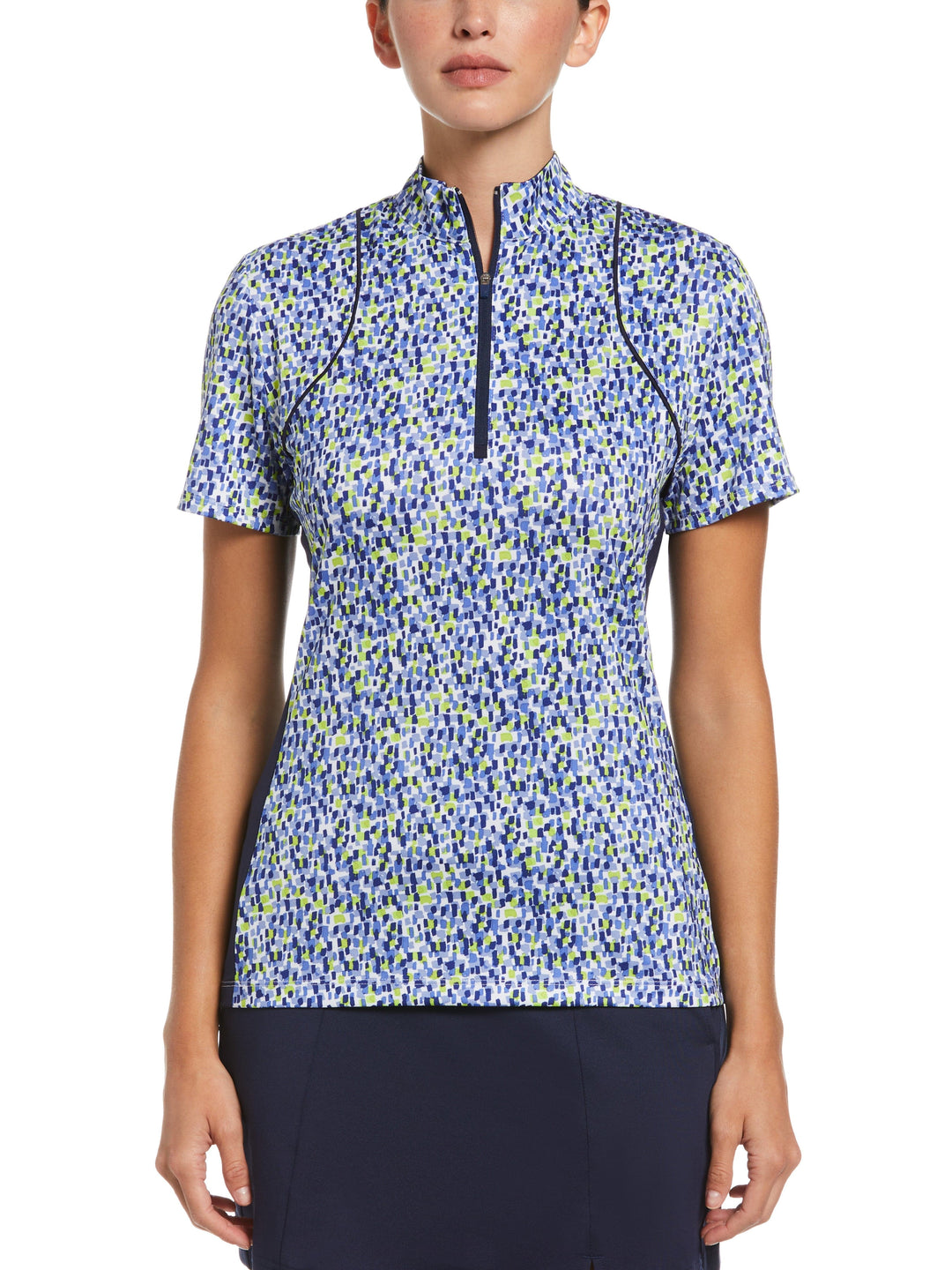 Digital Confetti Print Color Block Golf Polo (Brilliant White) 