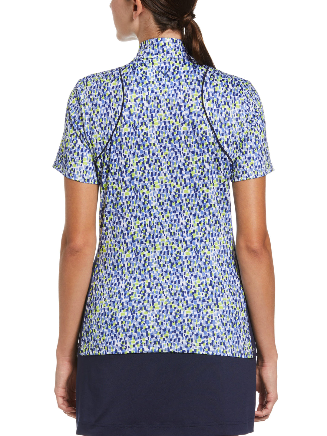 Digital Confetti Print Color Block Golf Polo (Brilliant White) 