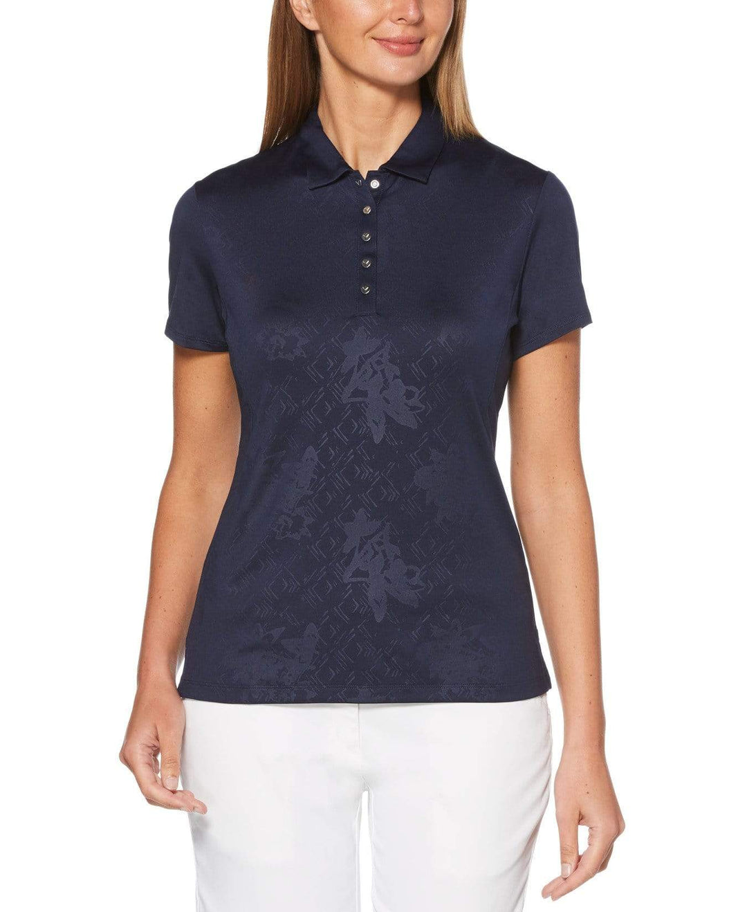 Womens Embossed Floral Polo Polos Peacoat / XS