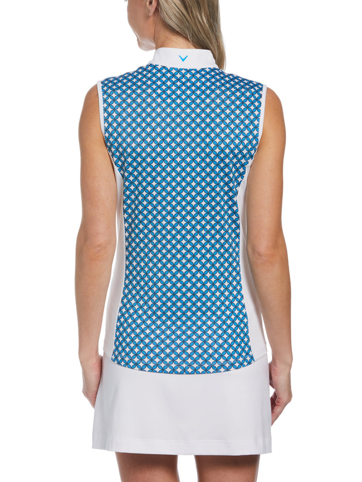 Floral Geo Print Golf Polo (Brilliant White) 