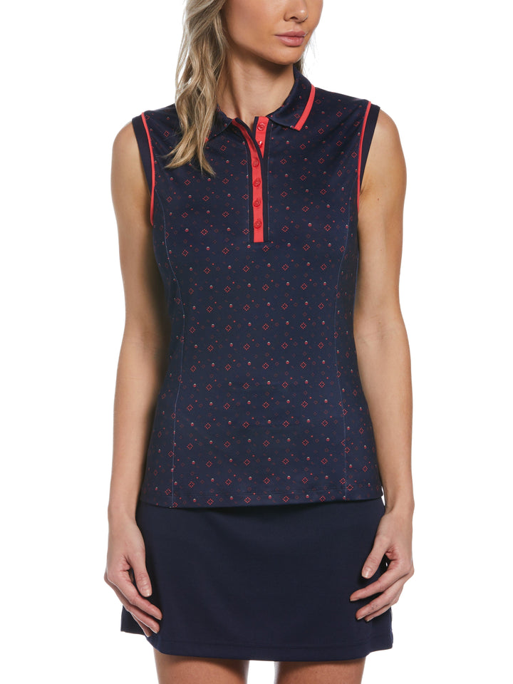 Geometric Strawberry Print Golf Polo (Peacoat) 