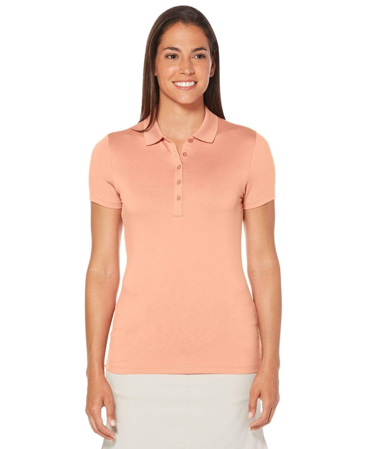 Womens Micro Hex Solid Polo Polos Fusion Coral / L