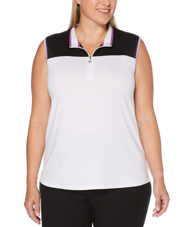 Womens Plus Color Block Polo Polos Brilliant White / 3X