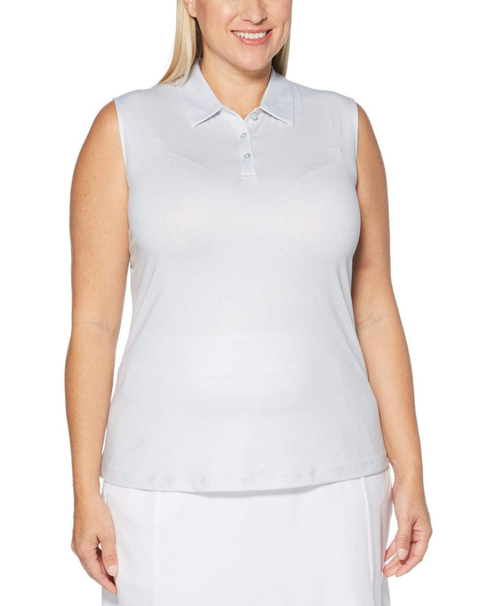 Womens Plus Sleeveless Gingham Printed Polo Polos Gray Dawn / 1X