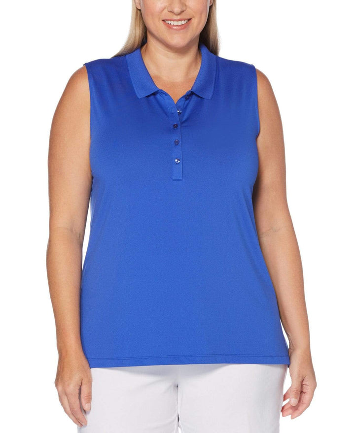 Womens Plus Sleeveless Opti-Dri Micro Hex Polo Polos Dazzling Blue / 1X
