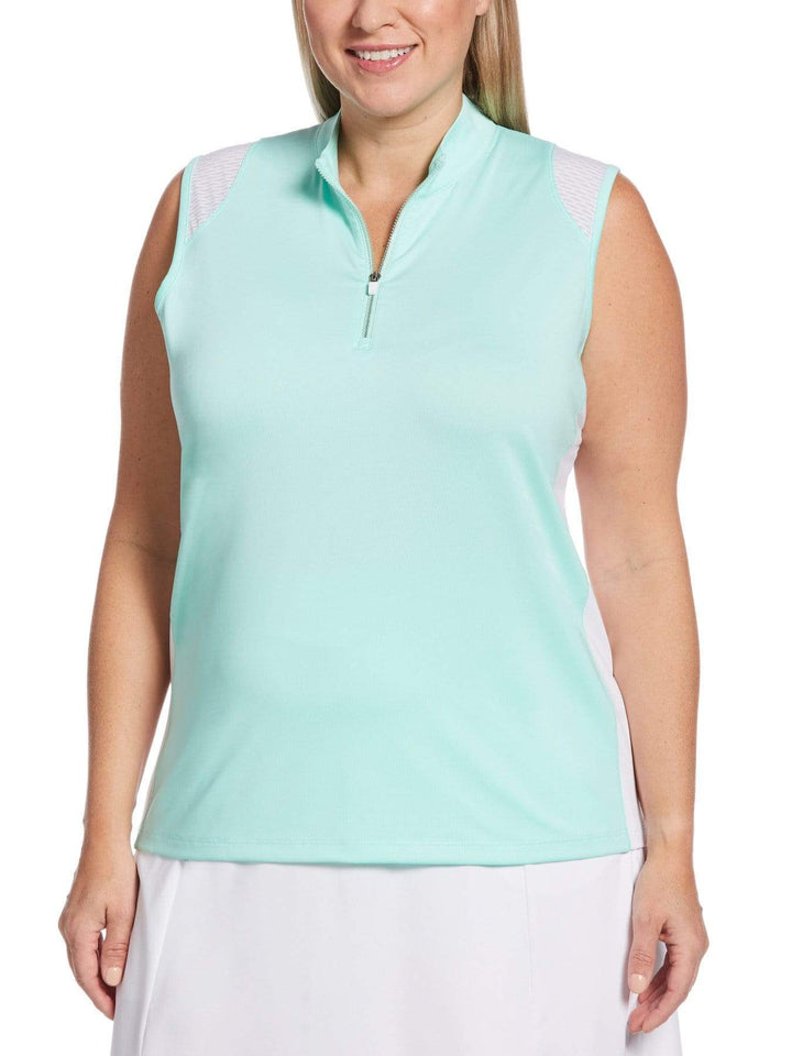 Womens Plus Two-Color 1/4 Zip Polo Polos Beach Glass / 2X